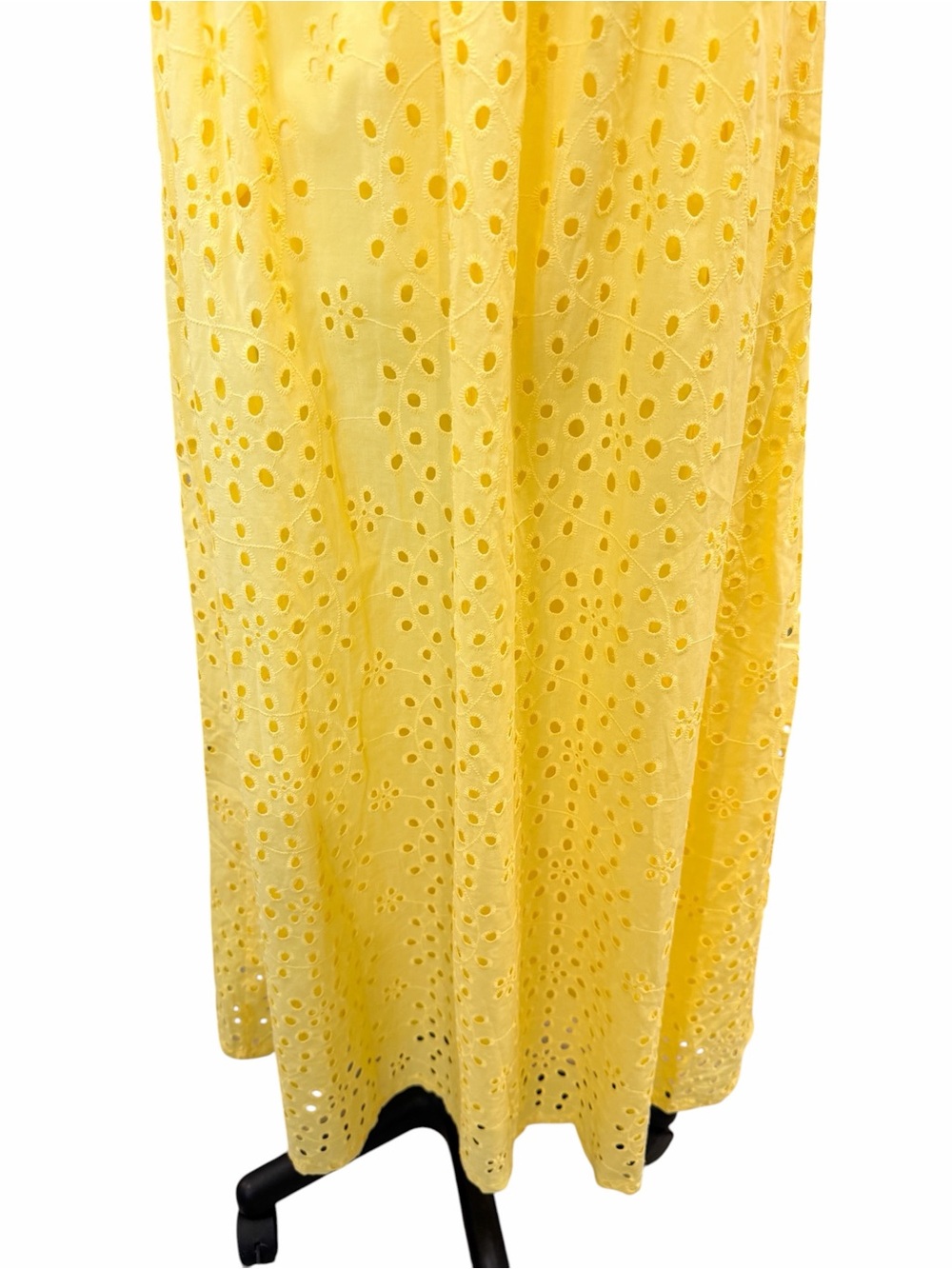 CeCe Eyelet Cotton Midi Dress Square Neck Smocked Puff Sleeve Yellow Small NWT - Picture 10 of 15